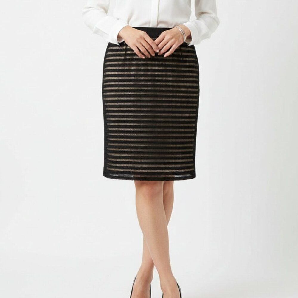 Ann Taylor Black & Nude Lace Overlay Knee Length Skirt 12